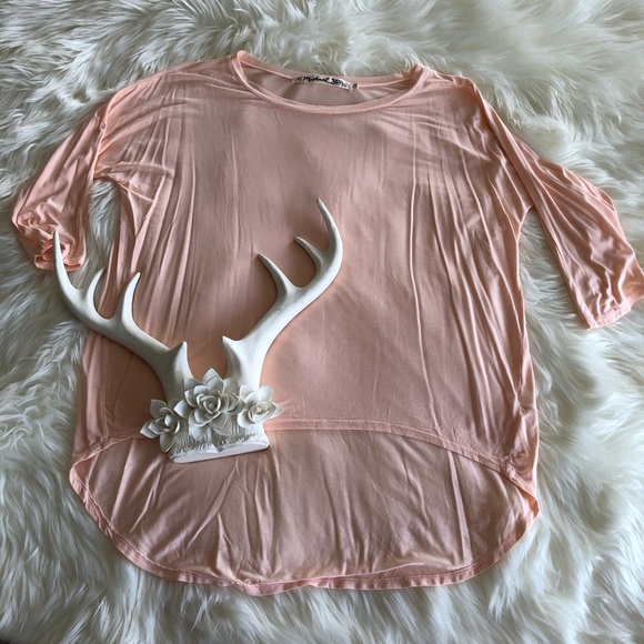 Michael Stars High Low Blouse Pink Peach One Size - Picture 4 of 13